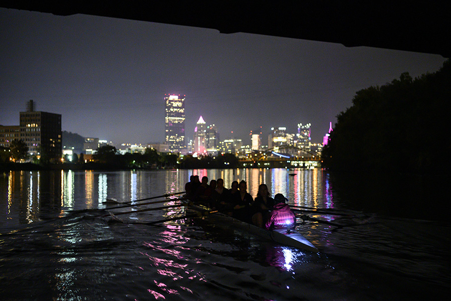 The team practices on the Allegheny River.