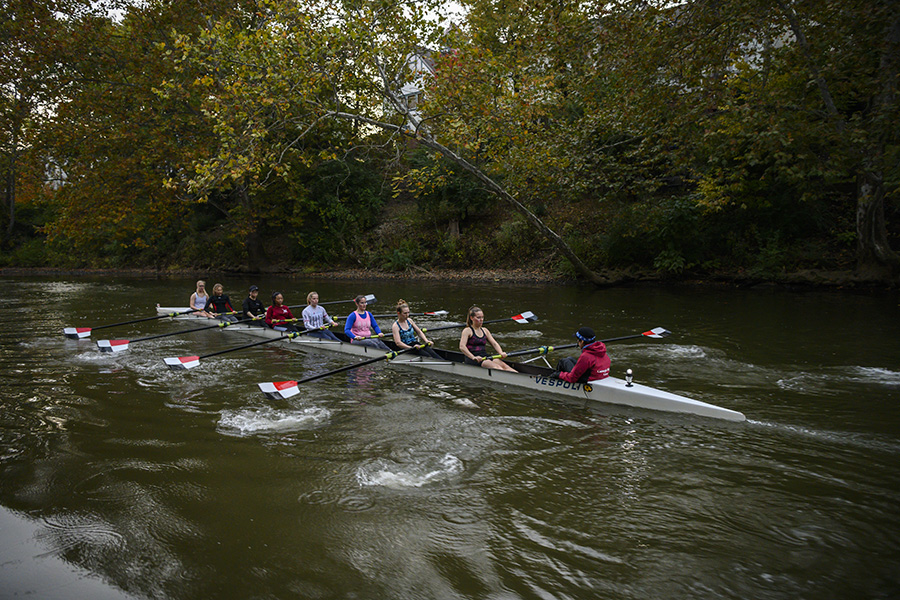 The team practices on the Allegheny River.