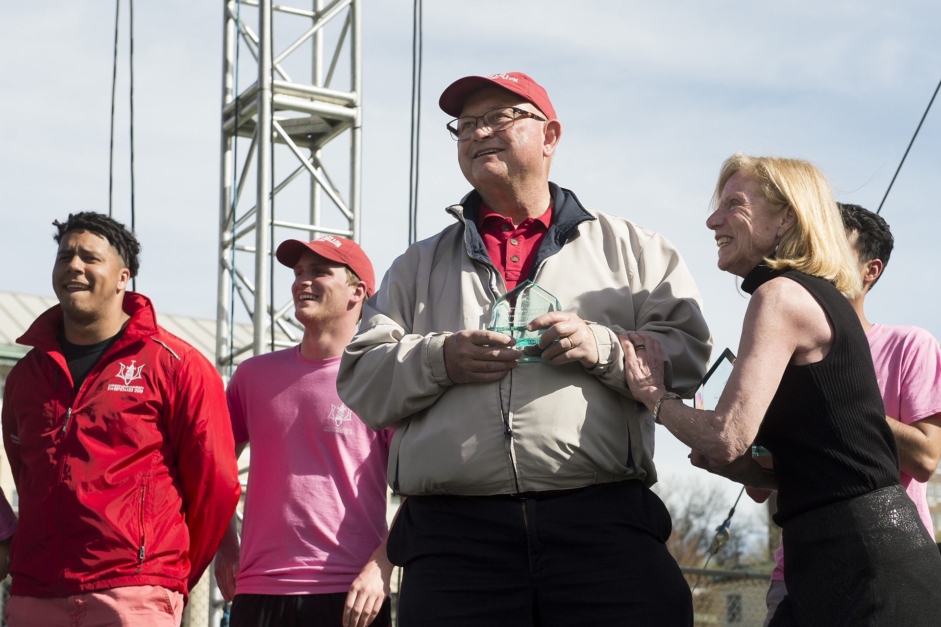 image of Tom Wood and Anne Witchner receiving lifetime awards at last year's Sweepstakes awards ceremony