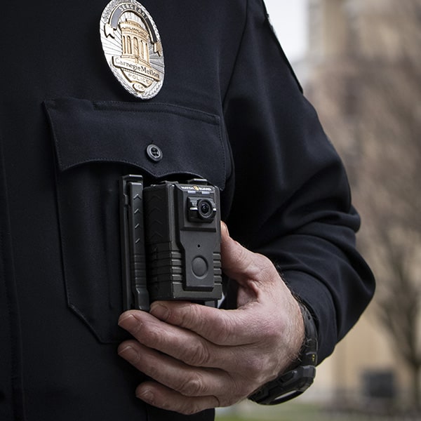 A police officer wearing a body camera
