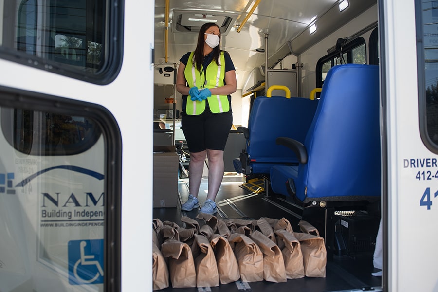 Worker waits to deliver