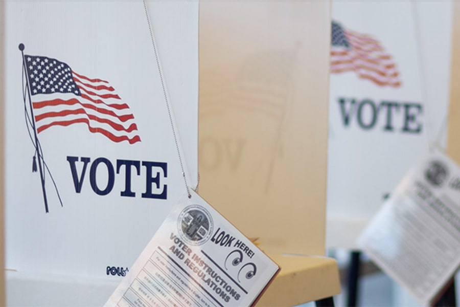 A photo of voting booths