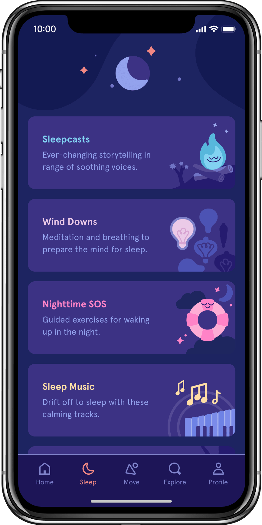 screenshot of the headspace app sleep aid options