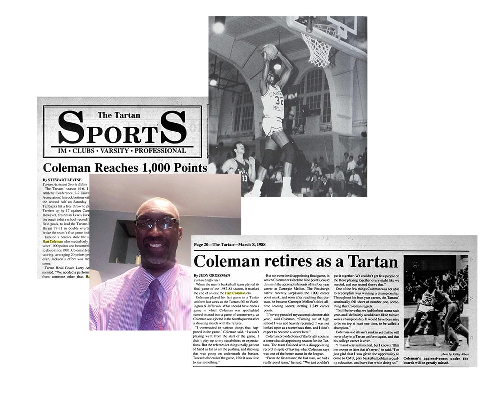 A composite of images and news clippings of Hart Coleman