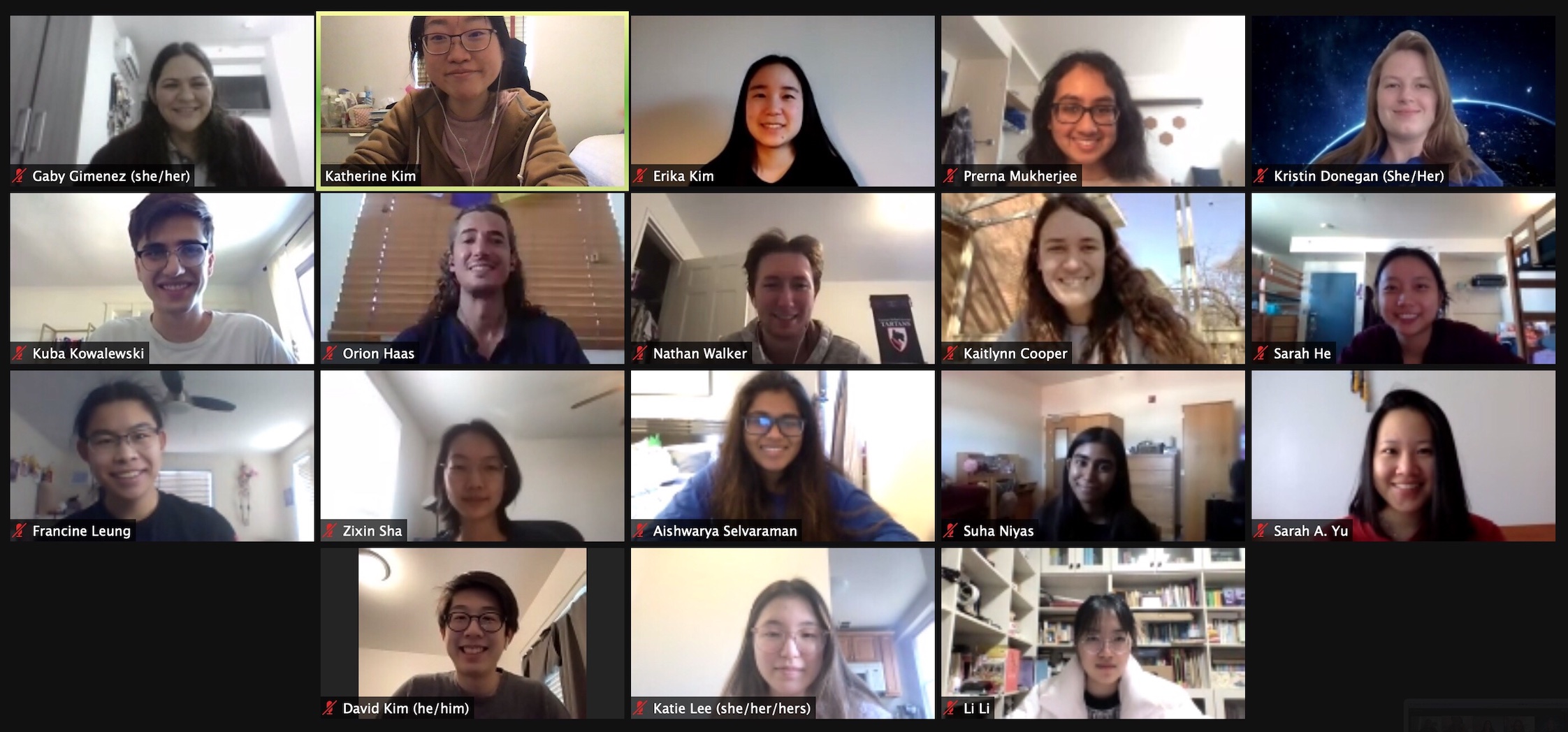 screenshot of a zoom call with students all smiling