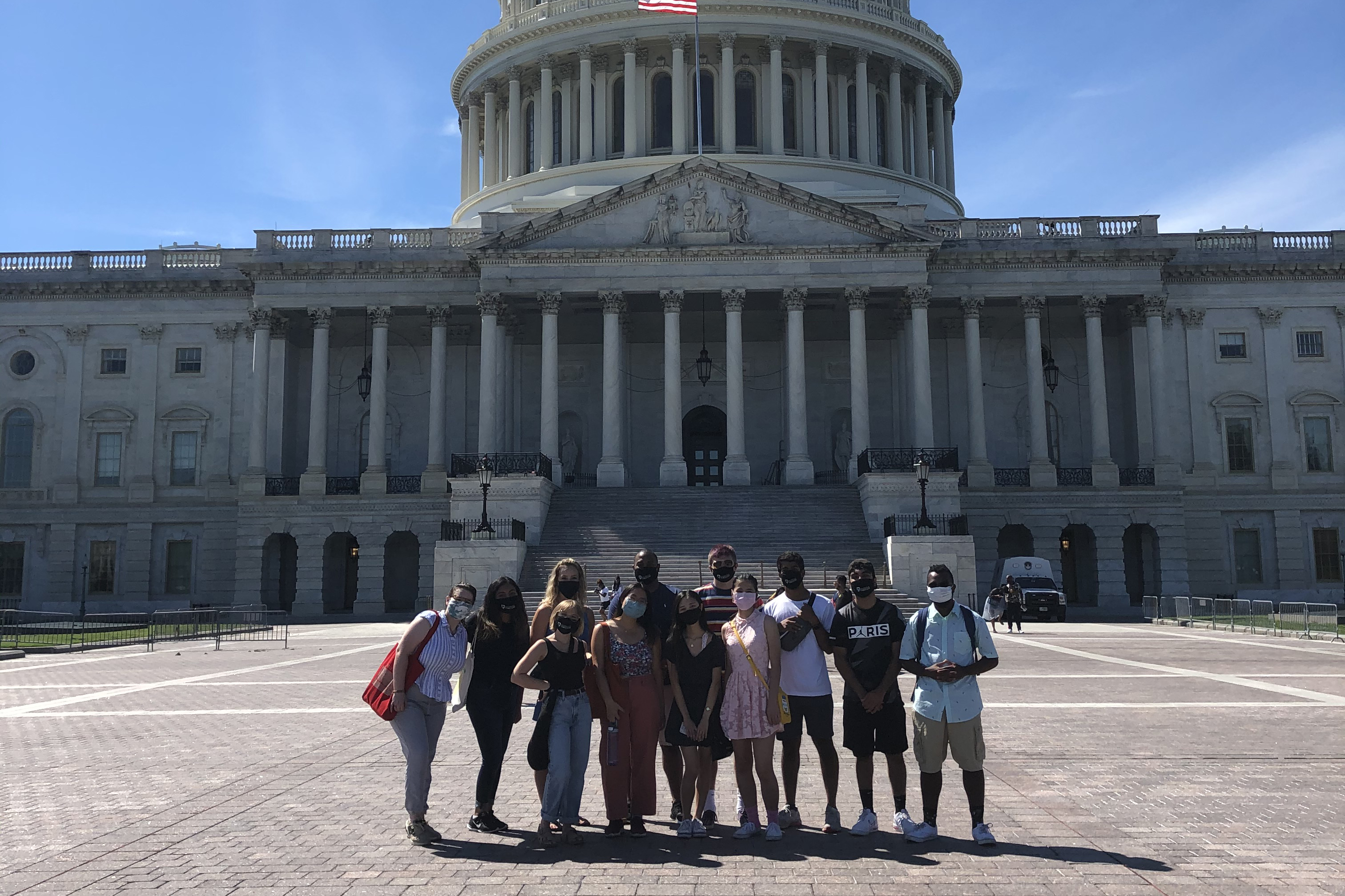 Students on the steps in front of the D.C. capitol