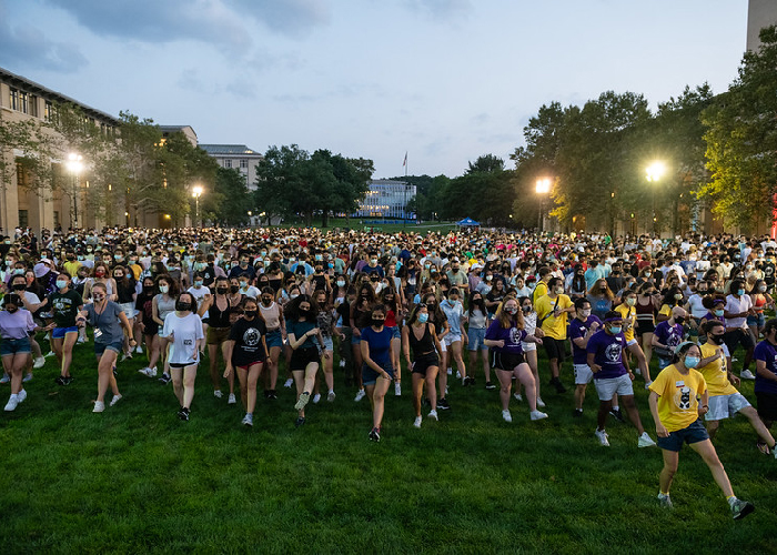 Group of new students at orientation on The Cut