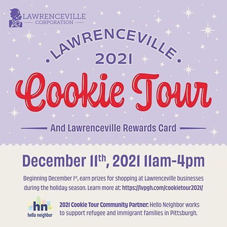 Event graphic Lawrenceville Cookie Tour, Dec. 11, 2021, 11 a.m to 4 p.m. Beginning Dec. 1, earn prizes for shopping at Lawrenceville businesses during the holiday season.