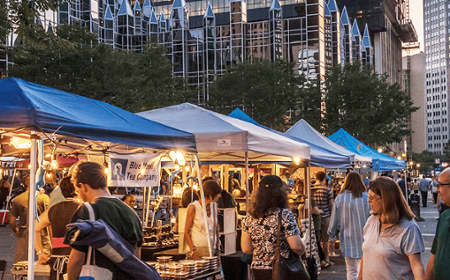 tents and shoppers at Night Market