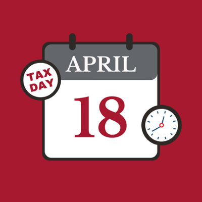 Decorative graphic, text April 18 Tax Day