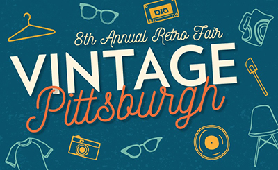 Decorative event poster with text Eight Annual Retro Fair Vintage Pittsburgh