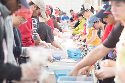 Image of volunteers packing meals