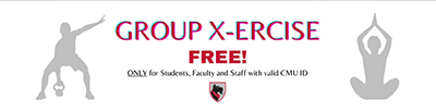 Event graphic with text Group X-ercise free, only for students, faculty and staff with valid cmu id