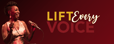 Event poster with image of a singer and text lift every voice