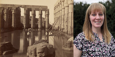 Image of ancient ruins and a image of the speaker