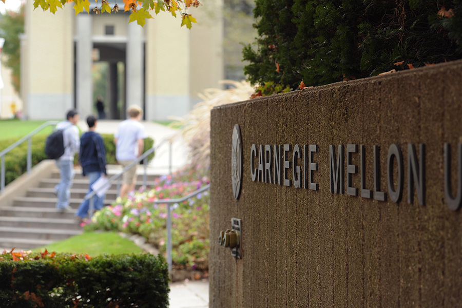 Carnegie Mellon sign and fall leaves