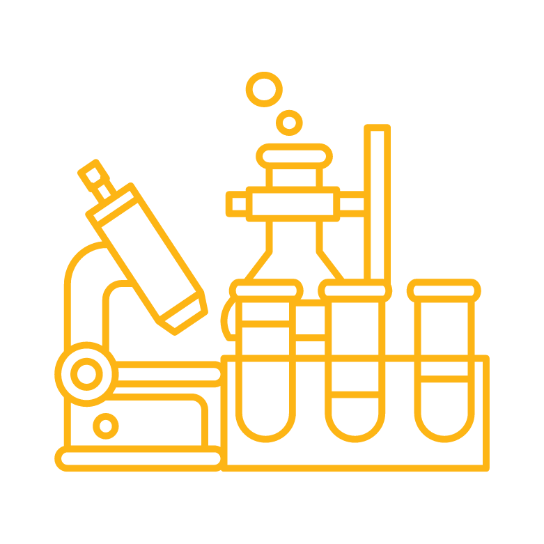 Gold icon of microscope and lab consumables