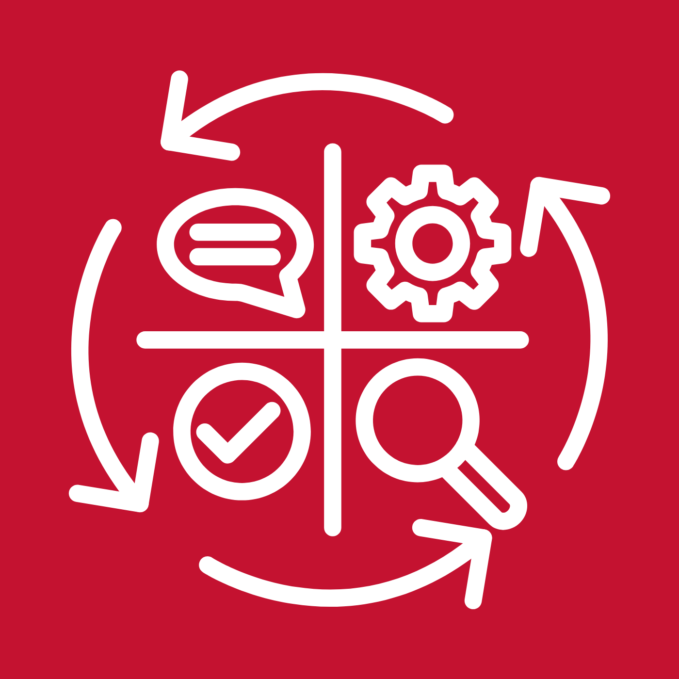 white icon on red background of iteration process