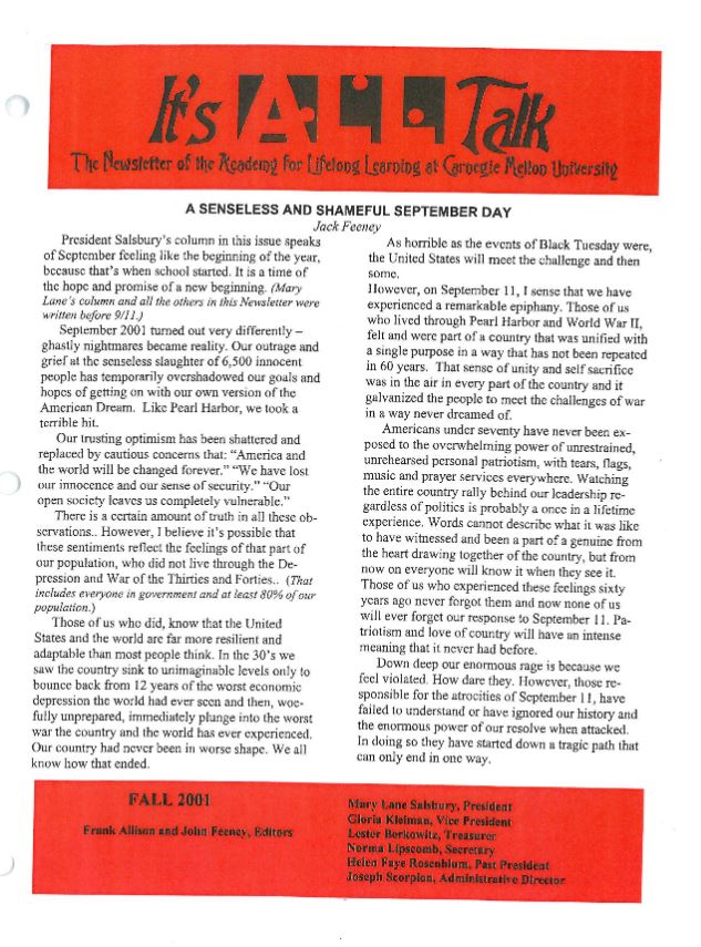 Fall 2001 Newsletter