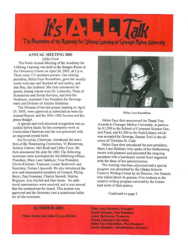 Summer 2001 Newsletter