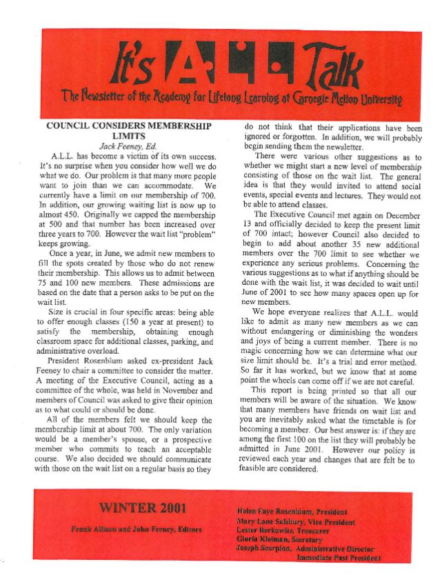 Winter/Spring 2001 Newsletter