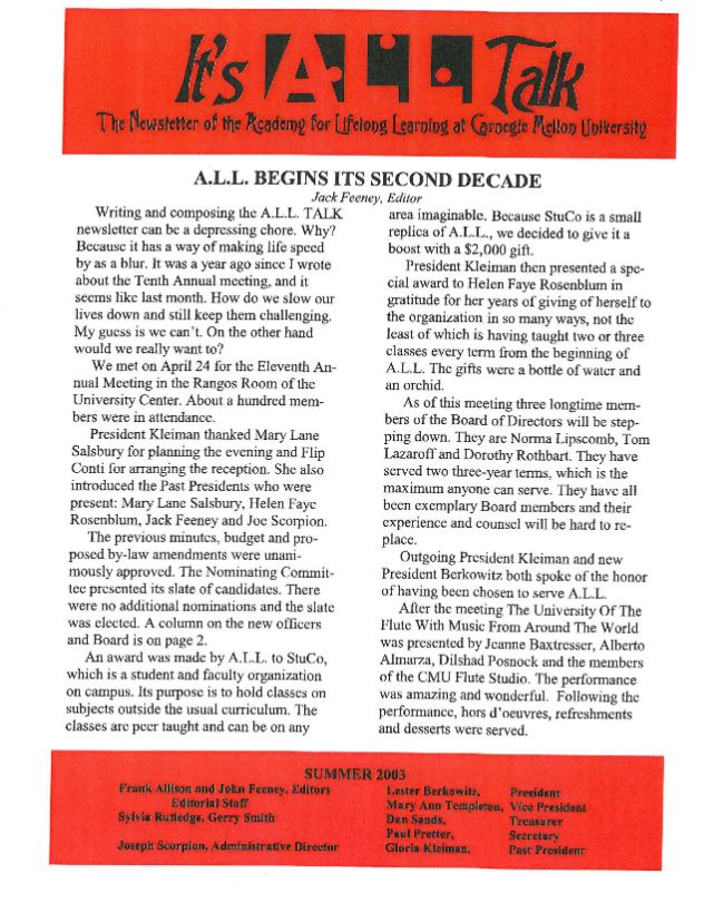 Summer 2003 Newsletter