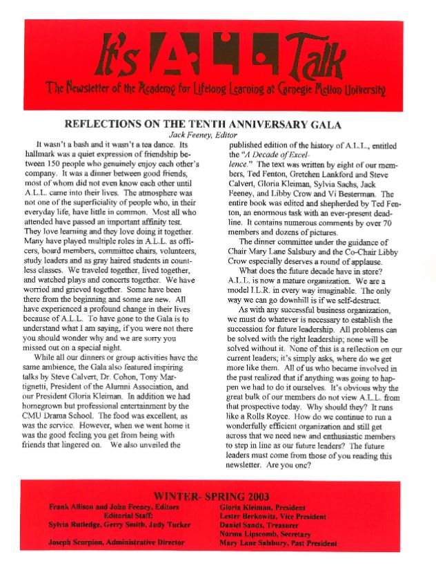 Winter/Spring 2003 Newsletter