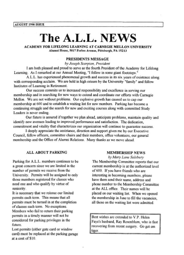 August 1998 Newsletter