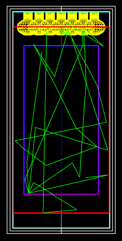 A simulation of the physics events researchers expect to see in the planned detector.