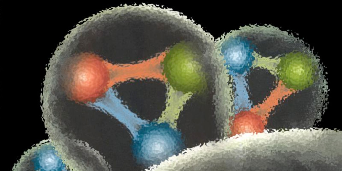 Illustration of red, blue and green quarks