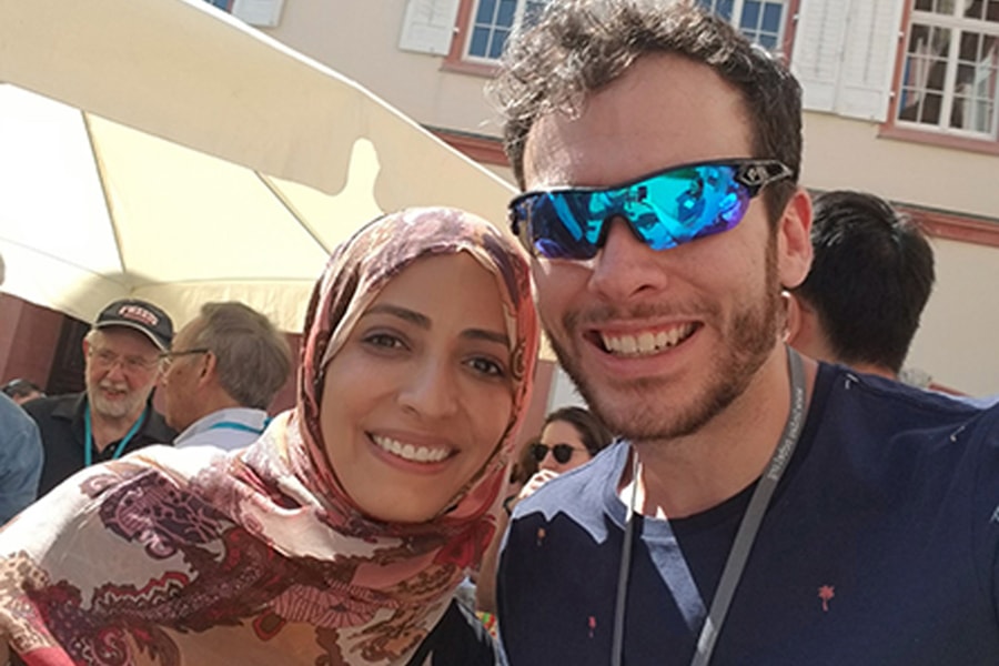 image of Dacen Waters at the Lindau Meeting with Nobel Peace Prize winner Tawakkol Karman