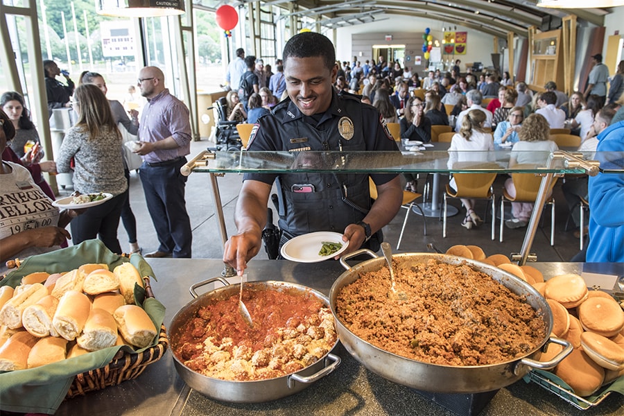image of police officer in the food line