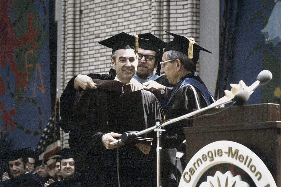 image of Fred Rogers receiving an honorary degree at CMU