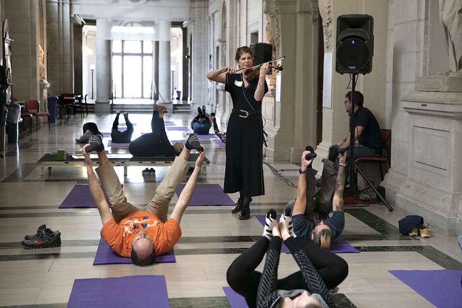 image of music yoga in the CFA Great Hall
