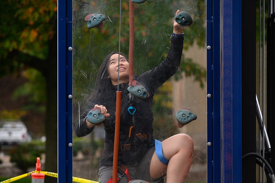 image of a woman on the rock climbing wall