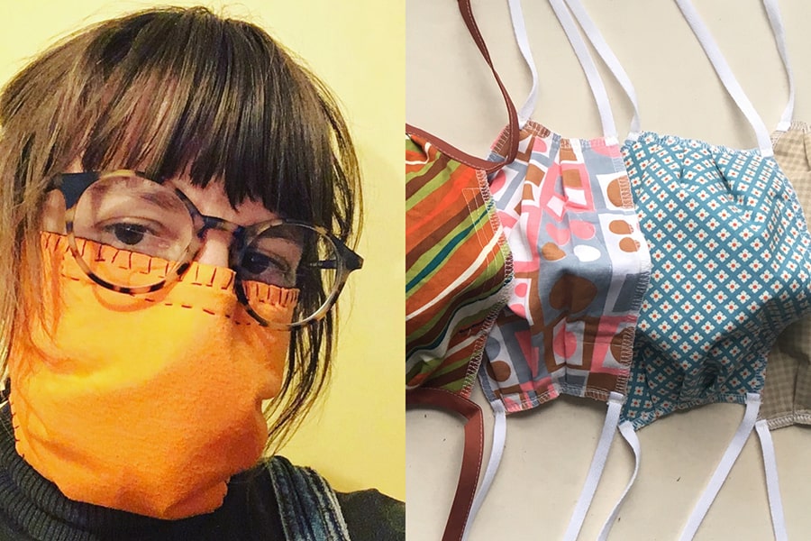 image of alumna Jennifer Gooch wearing one of her handmade masks