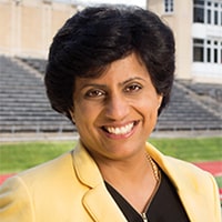 portrait of Priya Narasimhan in CMU's Gesling Statdium