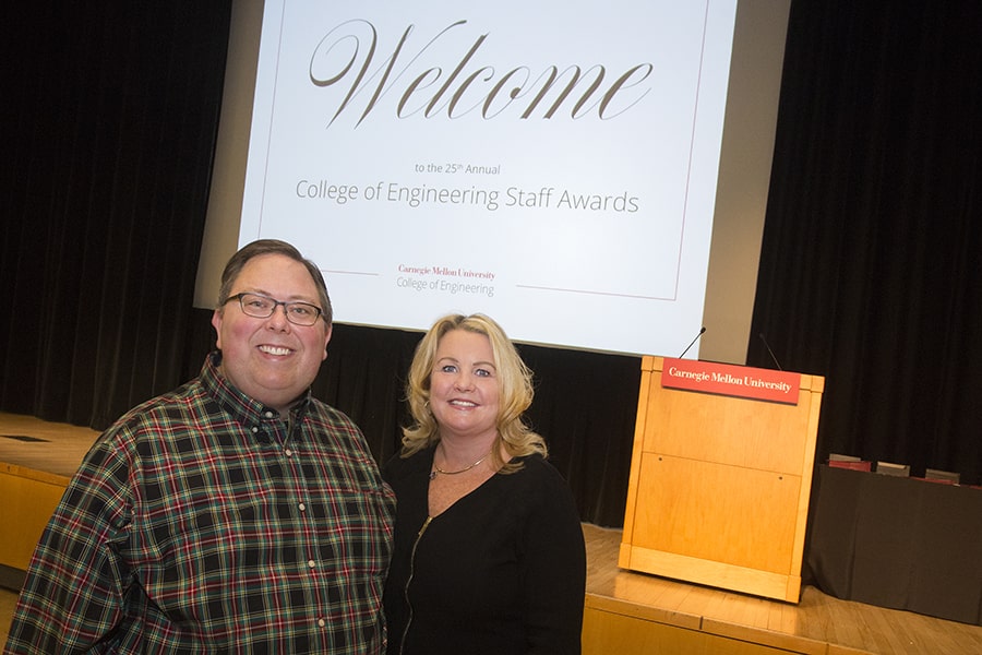 image of Adam Loucks and Kimberly Martin at the College of Engineering Staff Awards ceremony