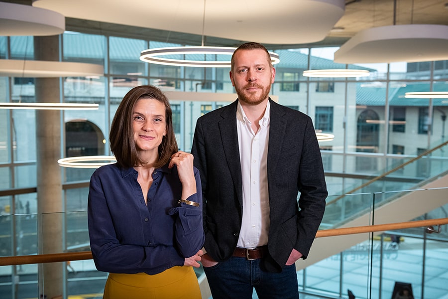 portrait of Michelle Stoner and Matthew Stewart at the Tepper School