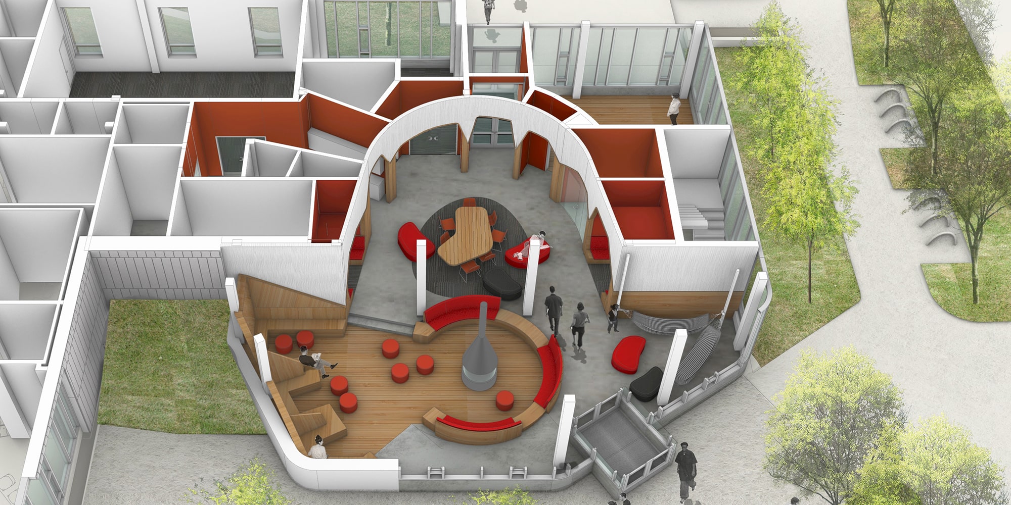 aerial architetural rendering of the Fifth-Clyde hearth area