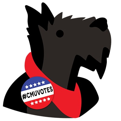 illuatration of Scotty wearing a CMU votes pin