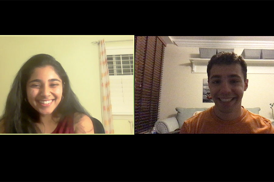 screen shot of a Zoom call with Khushi Wadhwa and Corey Emery