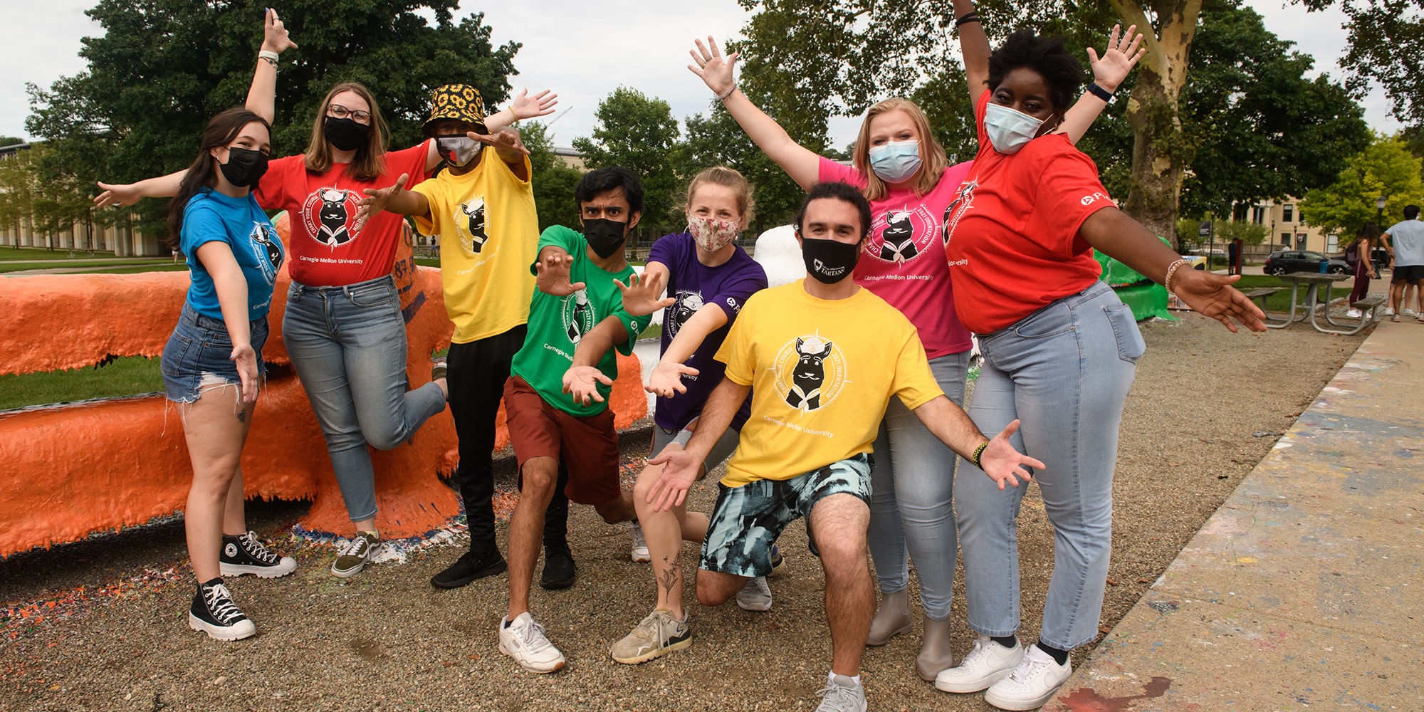 orientation counselors posing for fun at the Fence