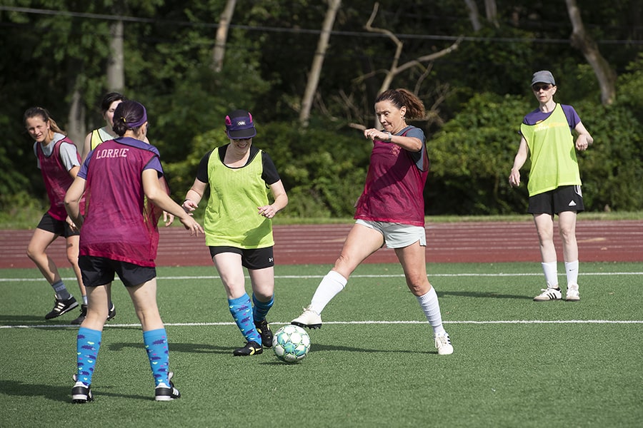 Kristi Woolsey gets her foot on the ball