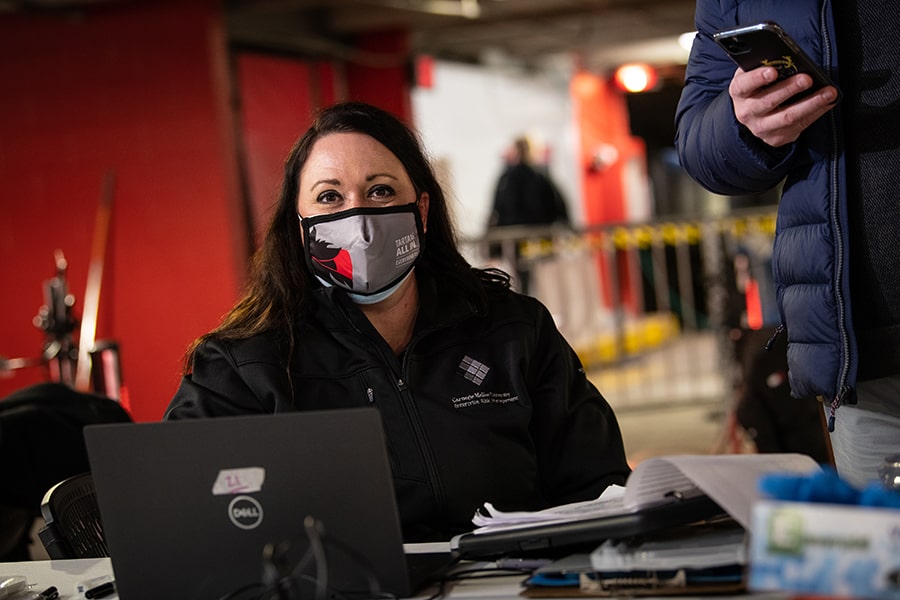 Nicole Shugart in the East Campus Garage Tartan Testing site