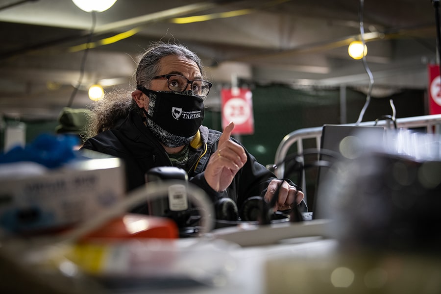 Vini Constanzo working in the East Campus Garage testing site