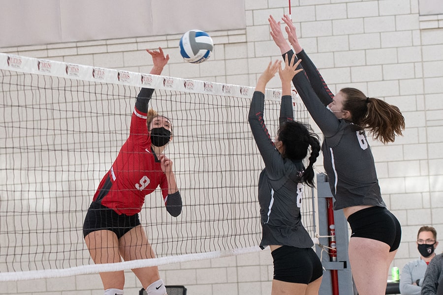 volleyball action from an intersquad scrimmage