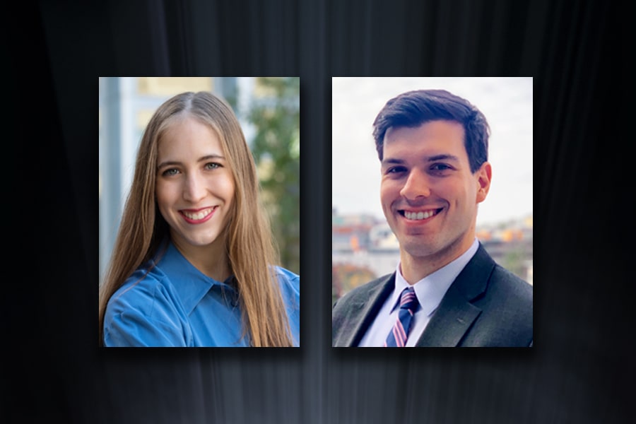 portraits of Cristina Pullen and Frank Avino against a dark background