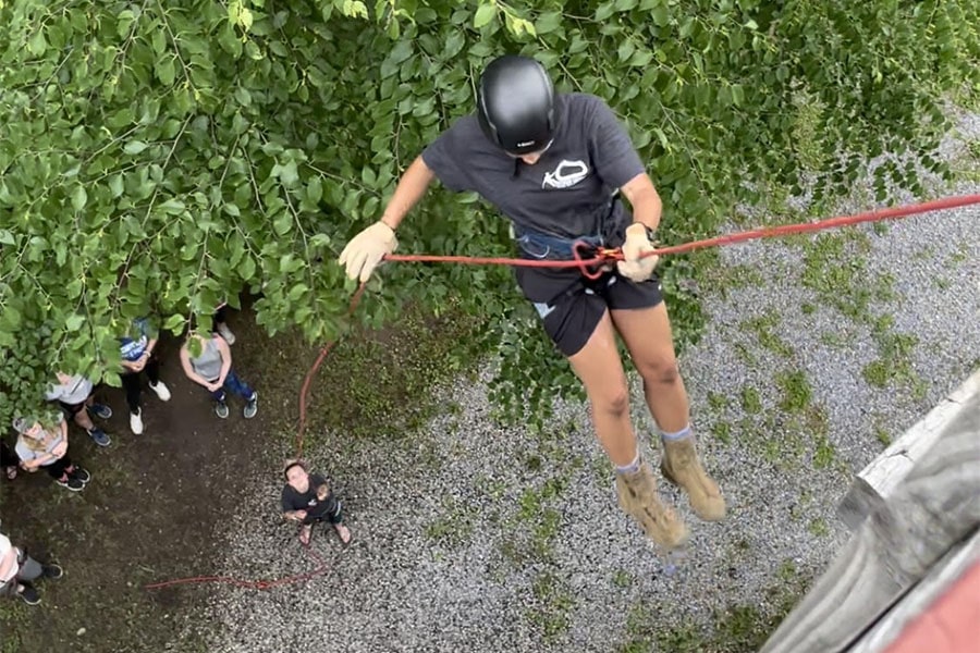 view of rappelling from above