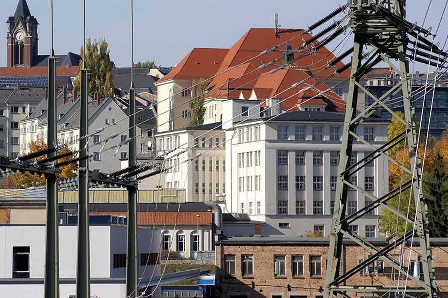 a skyline of houses